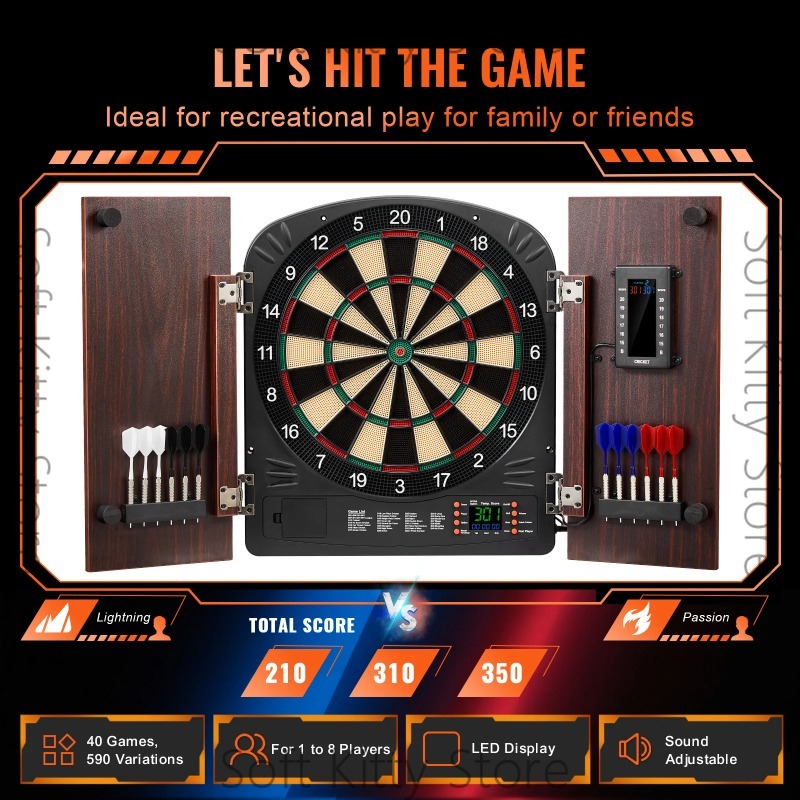 Electronic Dartboard Cabinet - ชุดกระดานปาเป้าและตู้เก็บของพร้อมระบบให้คะแนนอิเล็กทรอนิกส์ มาพร้อมอุปกรณ์เสริมครบชุดสำหรับเกมคริกเก็ต