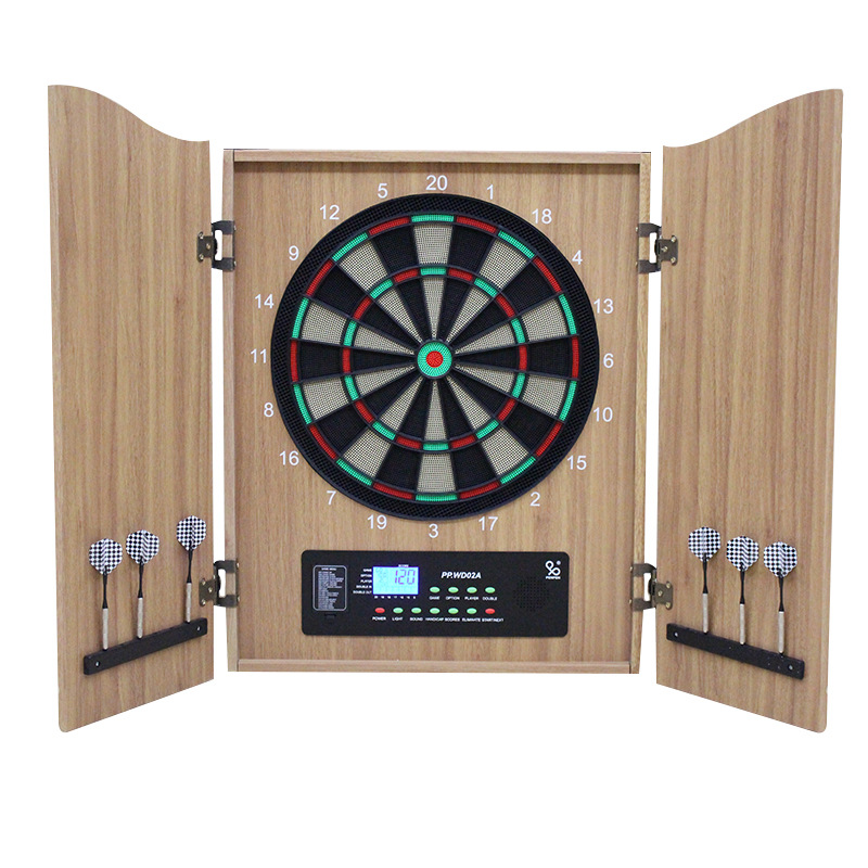 Electronic Dartboard Cabinet - ตู้กระดานปาลูกดอกอิเล็กทรอนิกส์ไม้หรูหรา พร้อมระบบให้คะแนนอัตโนมัติ และกระดานปาลูกดอกแบบนุ่มสำหรับมืออาชีพ