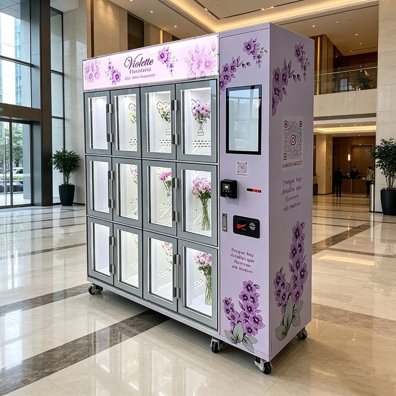 Commercial Vending Machine - ตู้จำหน่ายสินค้าอัตโนมัติแบบแช่เย็นกลางแจ้ง พร้อมหน้าจอสัมผัสอัจฉริยะ ปรับแต่งได้ สำหรับขายดอกไม้ในเชิงพาณิชย์